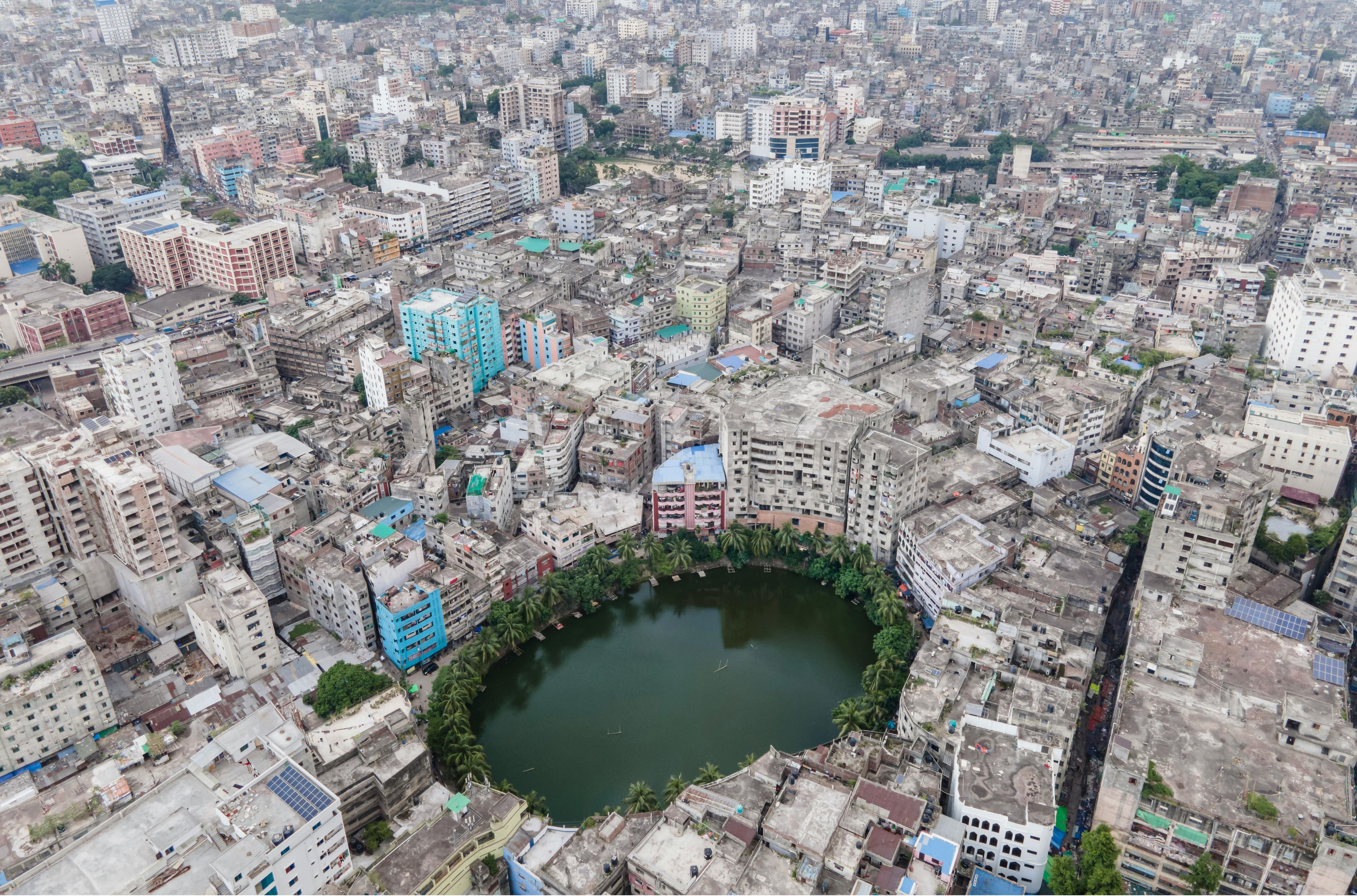 A drone shot of Dhaka city
